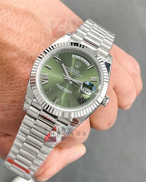 rolex day date white gold green dial review|rolex day date 40 228238.